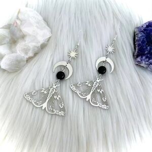 The Sun and The Moon Moth Boho Dangler Earrings